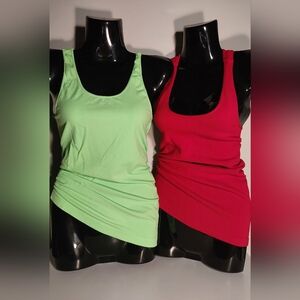 Red and green sports back shapewear tank tops .